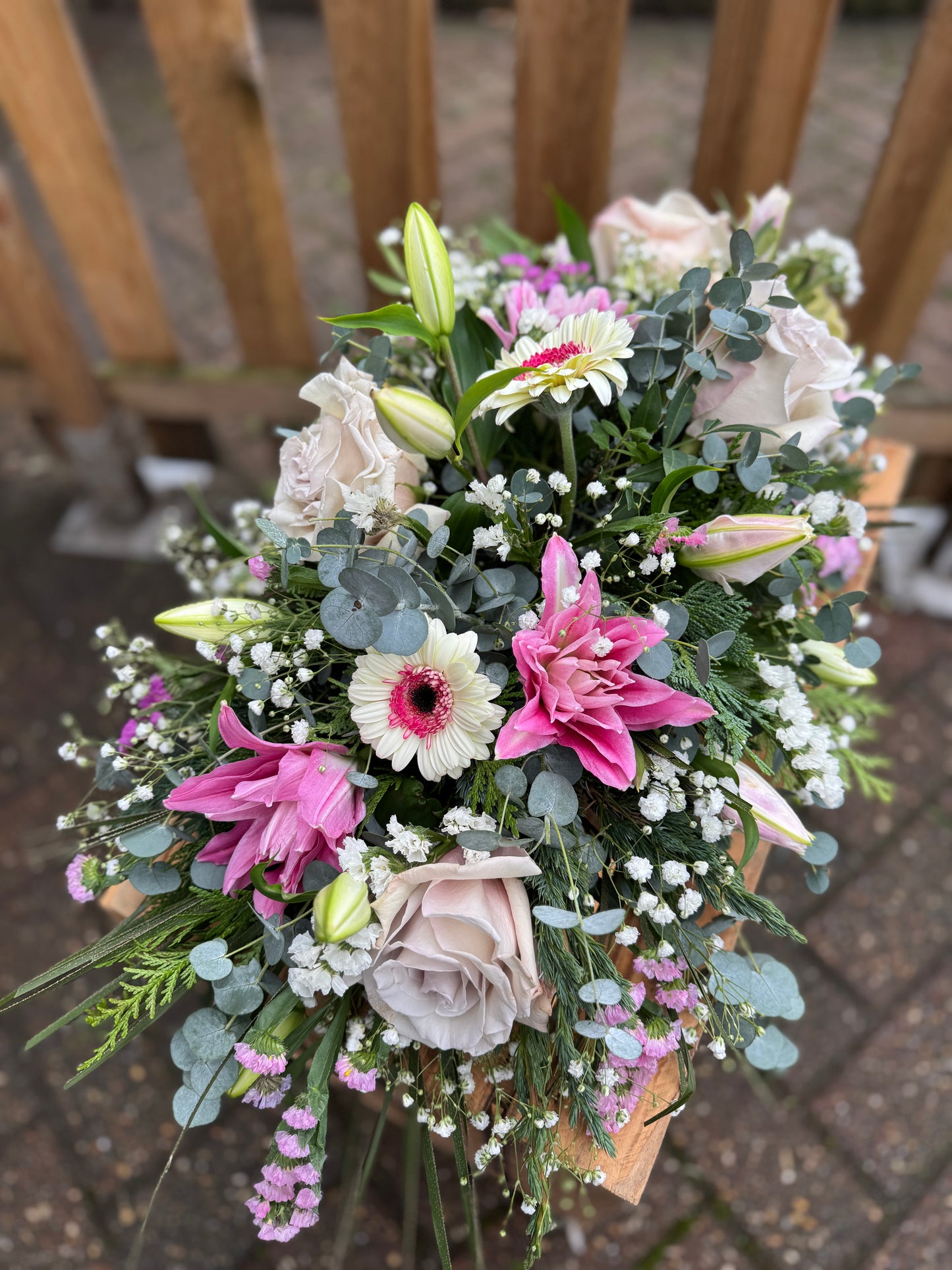 Pink and white Coffin Spray